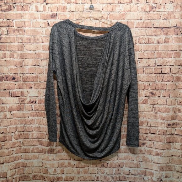 Draped Open Back Sweater BLACK/WHITE Heathered Size 2XL - Picture 6 of 10